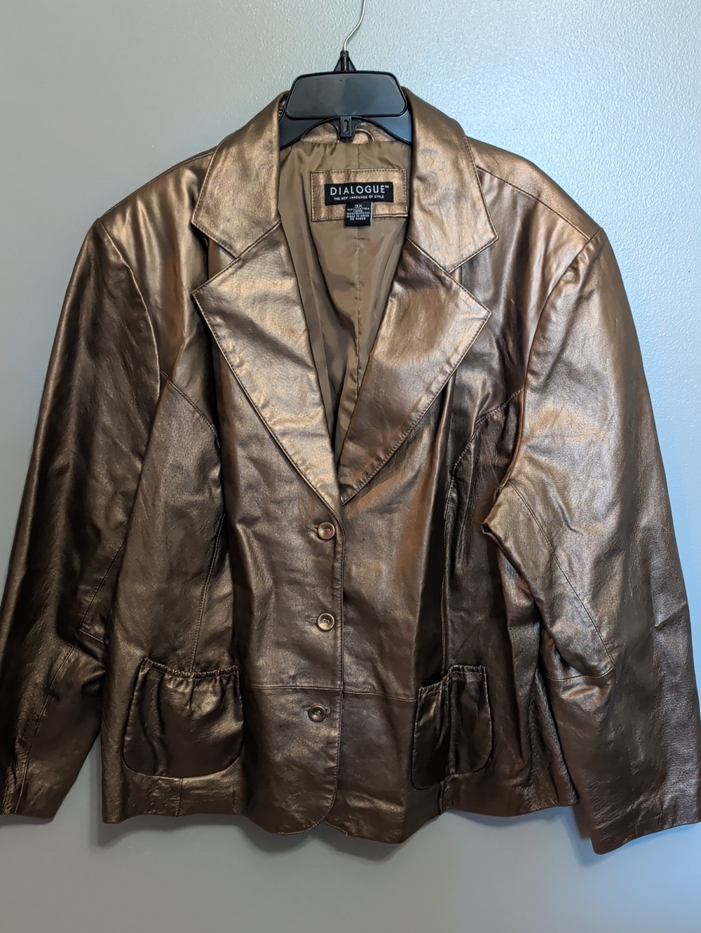 Dialogue Metallic Bronze Leather Blazer Jacket 3x